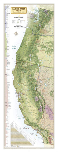 National Geographic: Pacific Crest Trail Wall Map - 18 x 48 inches - Paper Rolled - Wide World Maps & MORE!