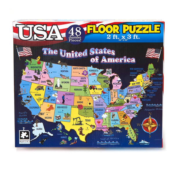 Educational USA Floor Map 48 Piece Floor Puzzle Measures 24 x 36 Inches Filled With Interesting And Exciting Information A bout All The States - Wide World Maps & MORE! - Toy - Puzzles USA - Wide World Maps & MORE!