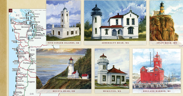 United States Lighthouses: Illustrated Map & Guide Paper/Non-Laminated - Wide World Maps & MORE!