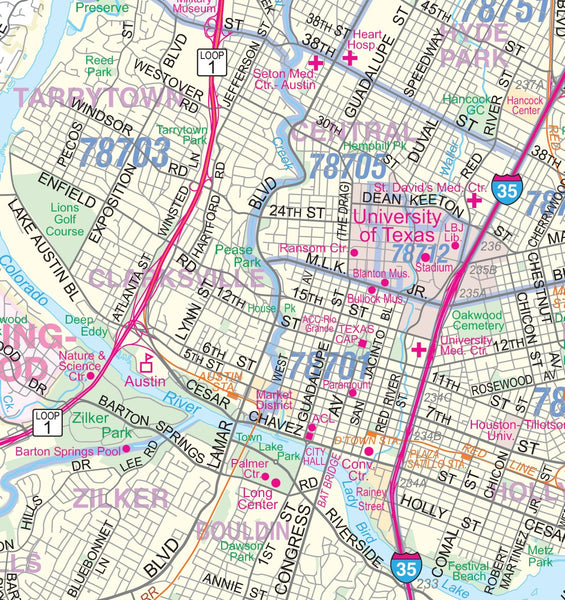 Austin TX Detailed Region Wall Map w/Zip Codes *Laminated* 36"x52" - Wide World Maps & MORE! - Book - Wide World Maps & MORE! - Wide World Maps & MORE!