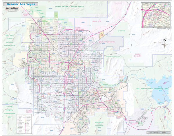 *Large* Greater Las Vegas / Clark County Detailed Region Wall Map w/ZIP Codes 60"x48" - Wide World Maps & MORE! - Book - Wide World Maps & MORE! - Wide World Maps & MORE!