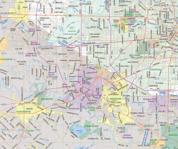 Harris County Thoroughfares 46" × 40" ZIP Codes Laminated Wall Map (Houston, Texas, United States of America) - Wide World Maps & MORE! - Map - Key Map - Wide World Maps & MORE!