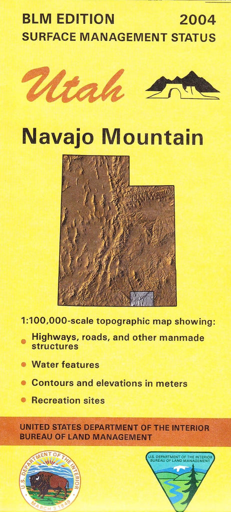 Navajo Mountain Utah 1:100,000 Scale Topo Map Surface Management BLM 30x60 Minute Quad [Unknown Binding] Bureau of Land Management - Wide World Maps & MORE!