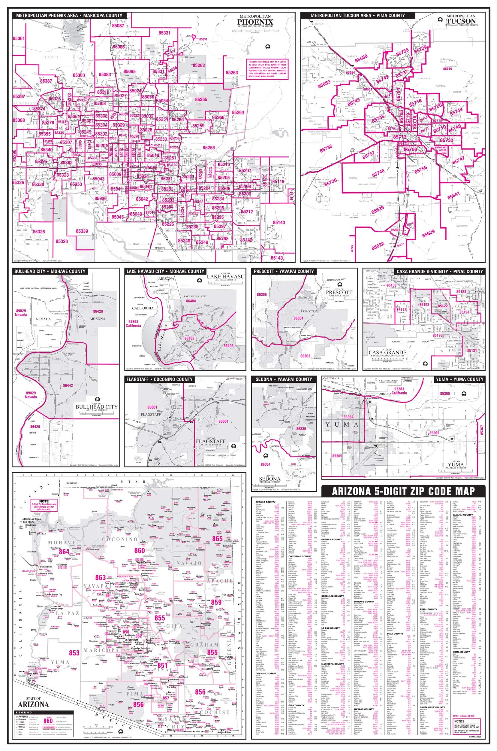 キーウ地図 Arizona 5-Digit ZIP Code Map Full-Size Dry Erase Laminated Wall