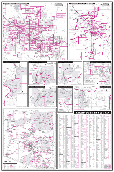 Arizona 5-Digit ZIP Code Map Full-Size Gloss Laminated Wall Map - Wide World Maps & MORE! - Map - Wide World Maps & MORE! - Wide World Maps & MORE!
