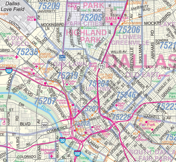 Dallas - Fort Worth Metroplex Detailed Region Wall Map w/Zip Codes *Paper Version* 48"x64" - Wide World Maps & MORE! - Map - Metro Maps - Wide World Maps & MORE!