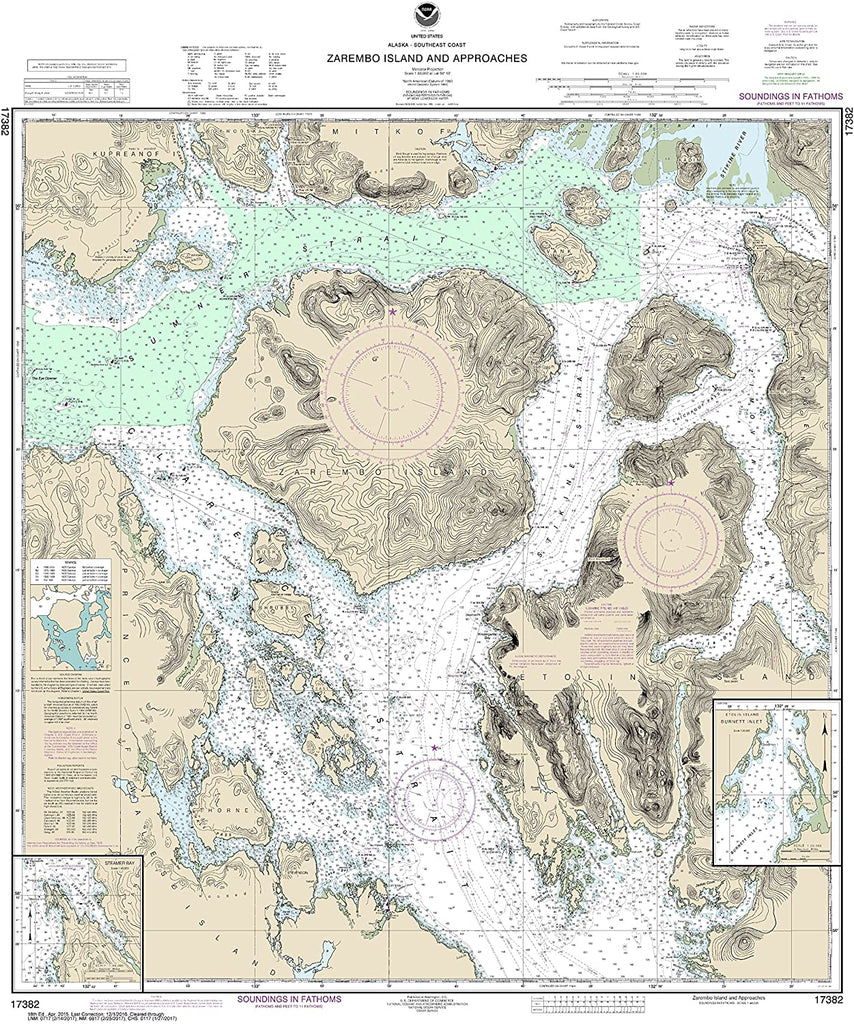 MapHouse NOAA Chart 17382 Zarembo Island approaches;Burnett Inlet, Etolin Island;Steamer Bay: 38.91" X 32.37" Paper Chart - Wide World Maps & MORE! - Sports - MapHouse - Wide World Maps & MORE!