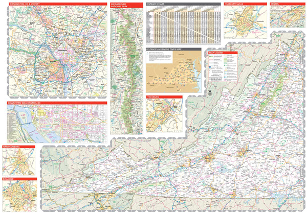 Laminated Easy To Fold! Virginia State Map - Wide World Maps & MORE!