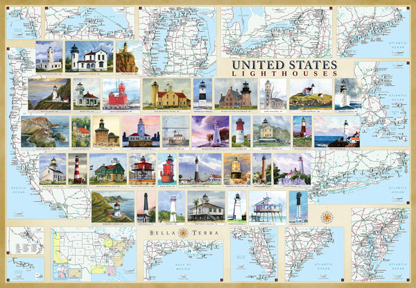 United States Lighthouses: Illustrated Map & Guide Paper/Non-Laminated - Wide World Maps & MORE!