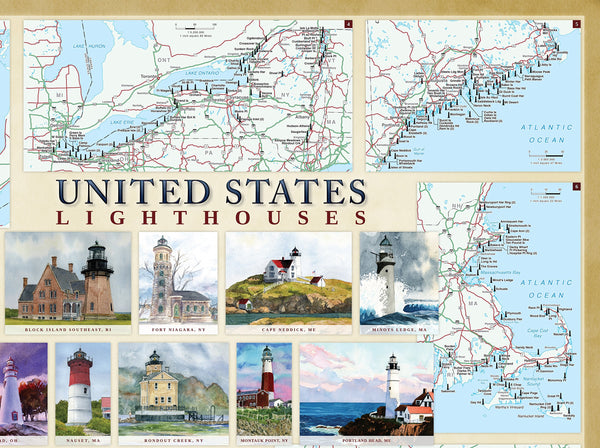 United States Lighthouses: Illustrated Map & Guide Paper/Non-Laminated - Wide World Maps & MORE!