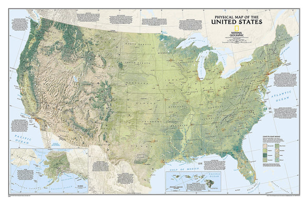 National Geographic: United States Physical Wall Map - Laminated (38.25 × 25.25 inches) (National Geographic Reference Map) - Wide World Maps & MORE!