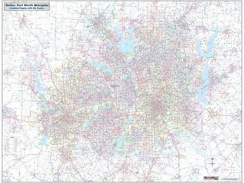 Dallas - Fort Worth Metroplex Detailed Region Wall Map w/Zip Codes *Laminated* LARGE 48"x64" - Wide World Maps & MORE! - Book - Wide World Maps & MORE! - Wide World Maps & MORE!