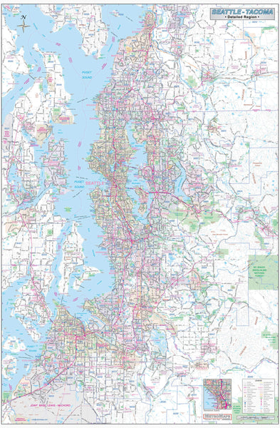 Greater Seattle Detailed Region Wall Map w/Zip Codes LARGE 48"x72" - Wide World Maps & MORE! - Book - Wide World Maps & MORE! - Wide World Maps & MORE!