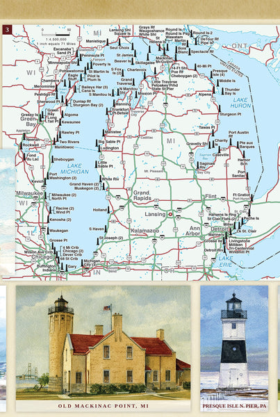 United States Lighthouses: Illustrated Map & Guide Paper/Non-Laminated - Wide World Maps & MORE!