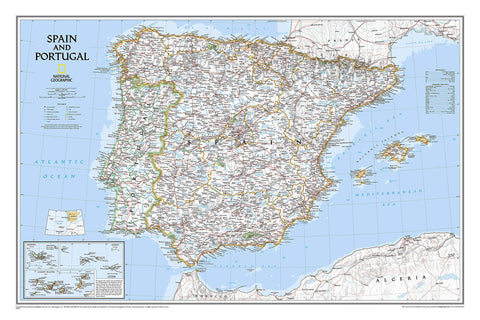 Spain and Portugal Classic Political Wall Map - [Laminated] (33 × 22 inches) (National Geographic Reference Map) - Wide World Maps & MORE! - Map - National Geographic Maps - Wide World Maps & MORE!