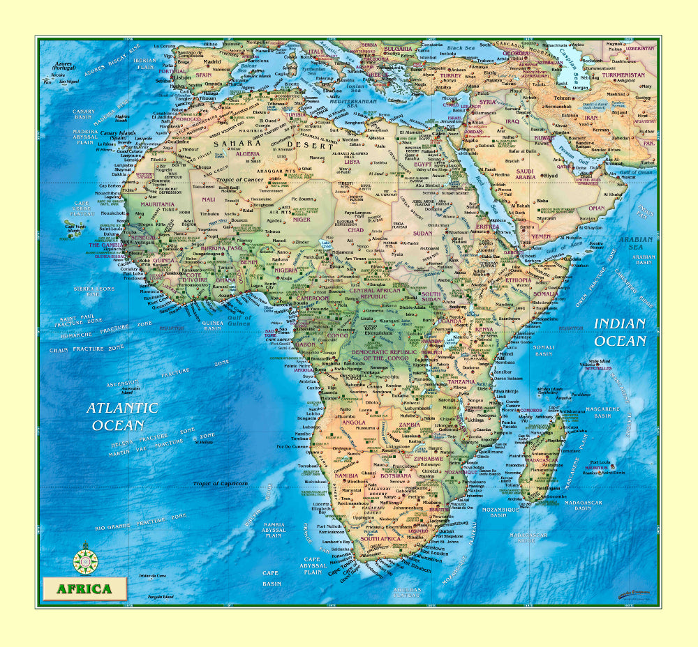 Africa Physical Full-Size Wall Map - Wide World Maps & MORE! - Map - CompArt Maps - Wide World Maps & MORE!