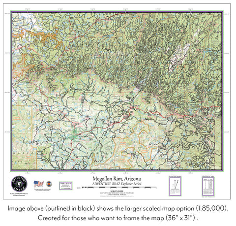 Mogollon Rim Country (Arizona) Topographic Wall Map Poster - Wide World Maps & MORE!