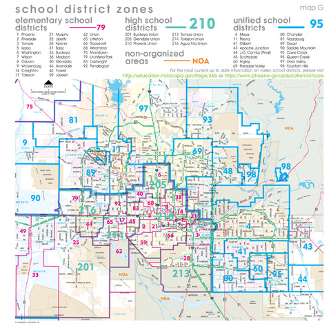 Phoenix Metropolitan School District Zones Gloss Laminated - Wide World Maps & MORE!