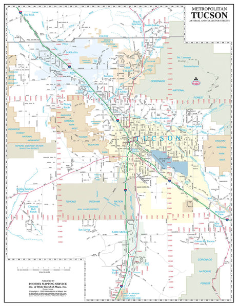 Gloss Laminated Metropolitan Tucson Arterial and Collector Streets Map Including a Detailed Regional Map of Southeastern Arizona - Wide World Maps & MORE! - Map - Wide World Maps & MORE! - Wide World Maps & MORE!