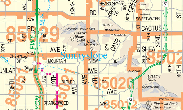 Metropolitan Phoenix Arterial and Collector Streets Jumbo ZIP Wall Map Dry Erase Laminated - Wide World Maps & MORE!