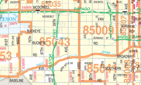 Metropolitan Phoenix Arterial and Collector Streets Full-Size ZIP Code Wall Map Ready-to-Hang - Wide World Maps & MORE! - Map - Wide World Maps & MORE! - Wide World Maps & MORE!
