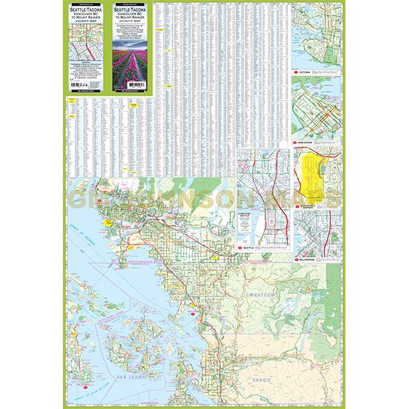 Seattle-Tacoma, Washington | Vancouver, BC to Mount Rainier Vicinity Map Gloss Laminated - Wide World Maps & MORE!