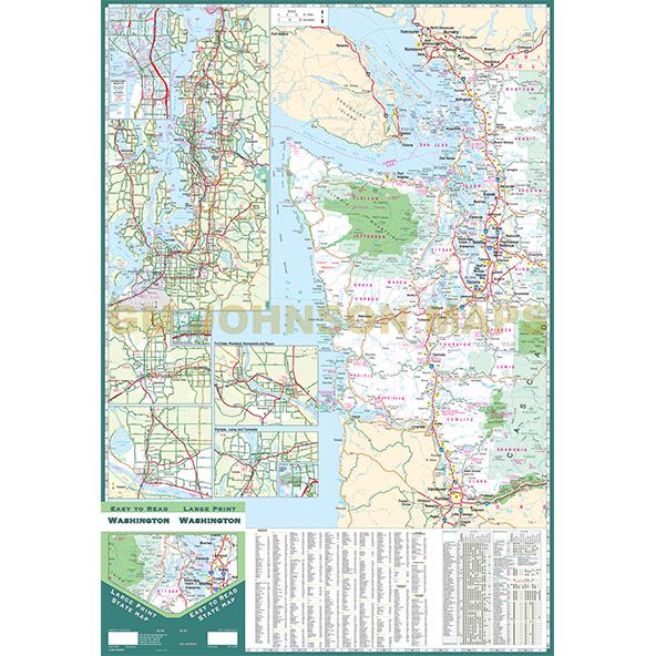 Large Print Washington Easy to Read State Map - Wide World Maps & MORE!